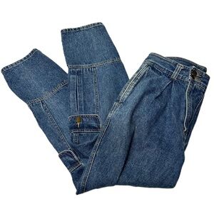 Vtg Unionbay Womens Cargo Jeans Sz 11 High Rise Baggy Tapered Medium‎ Blue Wash